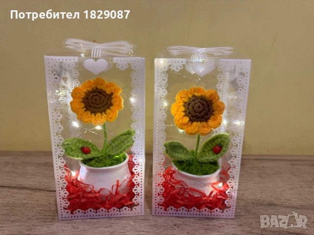 Бюджетен подарък за 8-Март. Ръчно плетено цвете в кутия с LED-светлинки