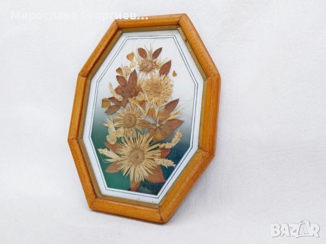 Декорация за стена - Букет от сухи цветя в дървена рамка, снимка 2 - Антикварни и старинни предмети - 45759307