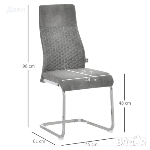 Комплект от 4 трапезарни стола HOMCOM с висока облегалка и кадифена материя, снимка 4 - Столове - 53324134