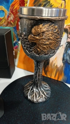 Чаша за вино, изработена от полирезин и метал, снимка 3 - Други - 53717345