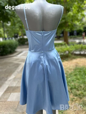 Луксозни сатенени рокли в Синьо светло синьо и Бяло, снимка 10 - Рокли - 51099500