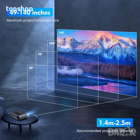 НОВ ТЕСТВАН Видео проектор Toperson HD Dolby WiFi Bluetooth 8000 лумена,1080P, снимка 4 - Плейъри, домашно кино, прожектори - 50552503