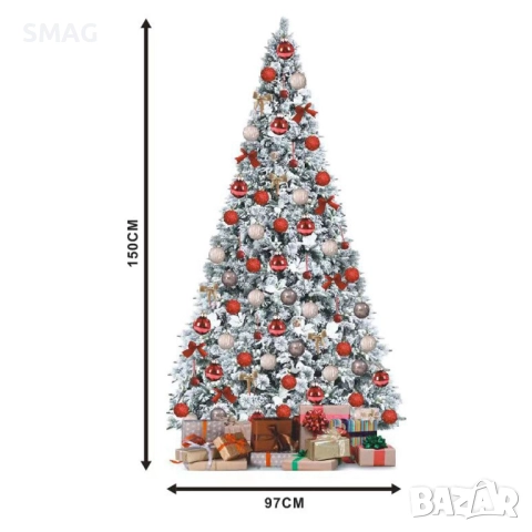 Коледна елха зелена със заснежена корона - 150см_1227391, снимка 2 - Други - 52330092