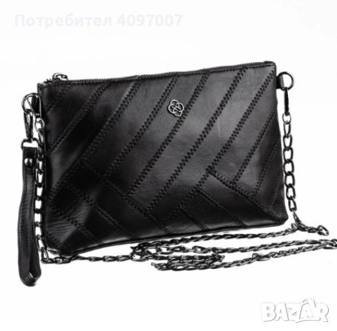 Модерна дамска чанта от ест. к. в елегантен дизайн с метлна дръжка за рамо тип синдцир 32/20см