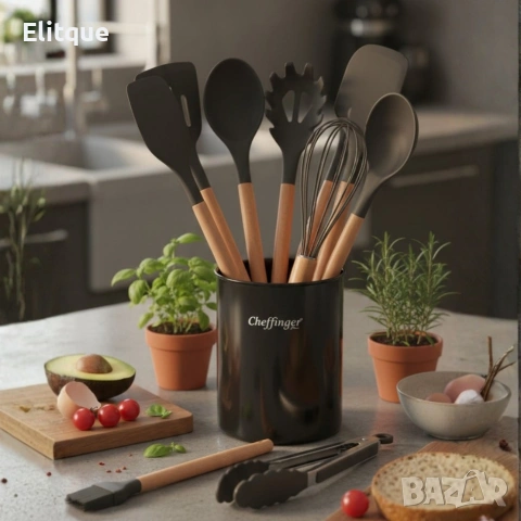 Комплект 12 части кухненски прибори със стойка Cheffinger , снимка 2 - Форми - 53180280