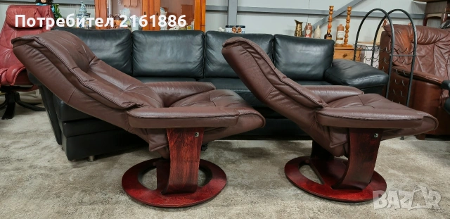 Комплект от две Relax кресла с табуретка от естествена кожа , снимка 3 - Дивани и мека мебел - 54129600