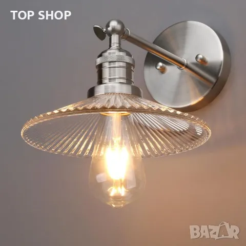 Yosoan Индустриална ретро стенна лампа от оребрено стъкло, снимка 5 - Лампи за стена - 49965471