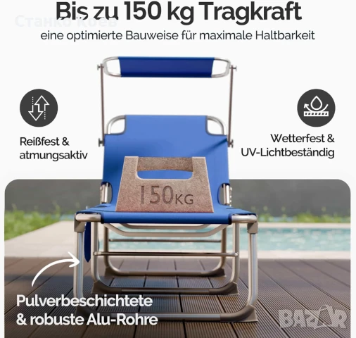 Сгъваем алуминиев шезлонг Ibiza със сенник , снимка 6 - Къмпинг мебели - 51172319