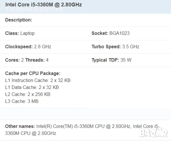 Intel Core i5-3360M @ 2.80GHz, снимка 3 - Части за лаптопи - 47043162