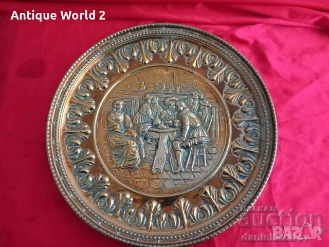 БАРОКОВА Месингова Релефна Чиния ,Пано за Стена с Позлата 3