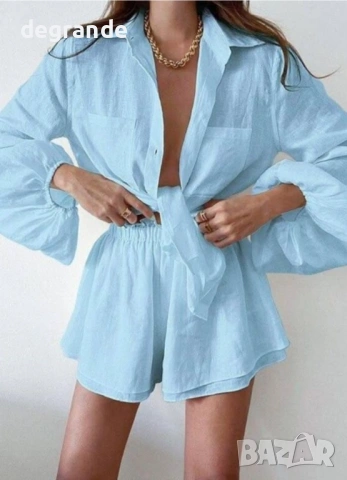  ♣️ Дамски Комплект Риза+Къси Панталонки, снимка 2 - Комплекти - 53882897