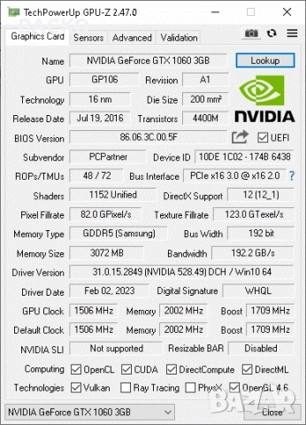 Видеокарта NVIDIA GeForce GTX 1060 3Gb, снимка 4 - Видеокарти - 52793514