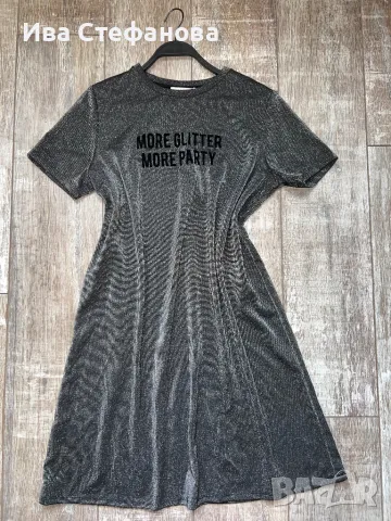 Esprit  T-shirt Dress t shirt рокля тениска Glitter Party сива бласкава официална парти ламе брокат , снимка 1 - Тениски - 46990972