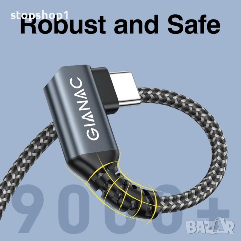 USB C Cable 3M Fast Charge 90° PD 5A/20V E-Mark for Macbook Pro/MacBook Air/iPad Pro/Samsung Galaxy/, снимка 7 - USB кабели - 53875719