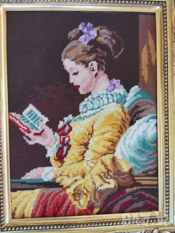 Картина тип гоблен-момичето с книгата, снимка 2 - Други ценни предмети - 45494946