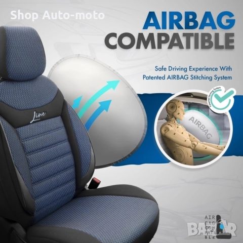 К-т Луксозна Тапицерия Automat-OTOM, Текстил с еко кожа, LINE Design, Черна със син шев, снимка 5 - Аксесоари и консумативи - 52794170