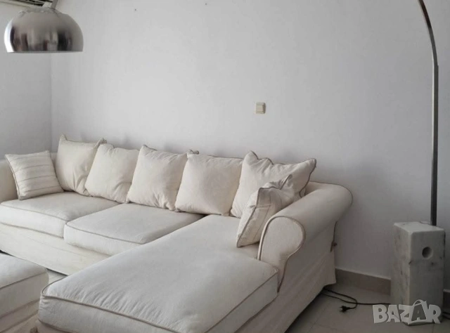 Ъглов диван от гъши пух с лежанка и табуретка Martineli, снимка 3 - Дивани и мека мебел - 53616515