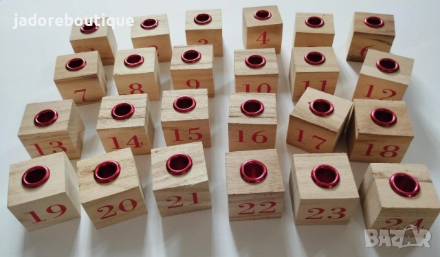 24 броя дървени свещници за коледен адвент календар