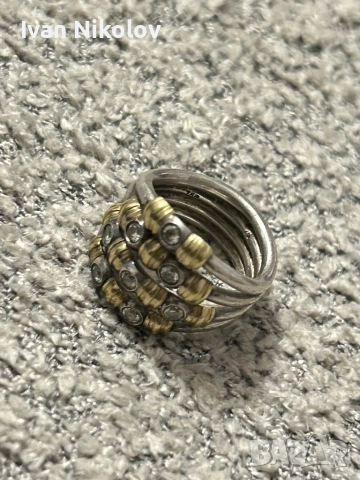Дамски сребърен пръстен със златни елементи 750 проба, снимка 5 - Пръстени - 52931860
