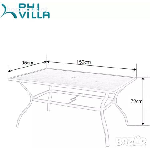 Градинска маса PHIVILLA, 150х95х72, метална с PVC плот E02GF103, снимка 4 - Маси - 46510764