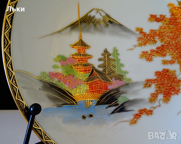 Чиния,плато японски порцелан Satsuma Kazan 23 см.,злато. , снимка 2 - Антикварни и старинни предмети - 54151597