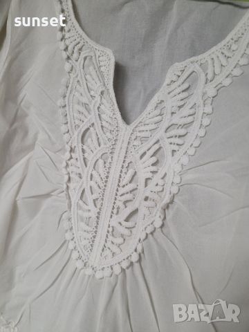  ESPRIT Бяла памучна риза с БРОДЕРИИ!!- 38 размер, снимка 5 - Ризи - 46428526