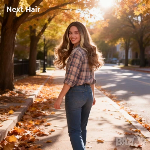 Ефектна кафява 66 см перука с руси предни кичури на път, снимка 7 - Аксесоари за коса - 53942455