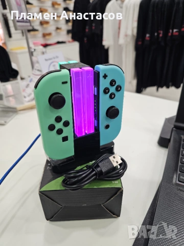 Зарядна станция Wenocally за Nintendo Switch + 2 безжични геймпада – RGB стойка, снимка 8 - Аксесоари - 53582370
