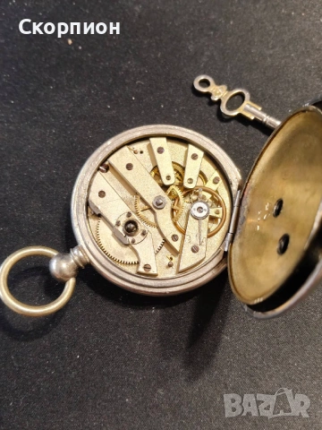 Швейцарски джобен часовник с посребрени капаци 1905г. с ключе - 10 РУБИНА - ПРОМОЦИЯ, снимка 5 - Джобни - 51777742