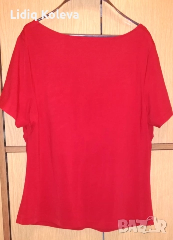 Червена дамска блуза с къс ръкав, снимка 2 - Тениски - 51448939