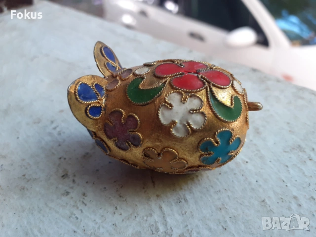 Прасенце миниатюра клоазоне бронз клетъчен емайл, снимка 4 - Антикварни и старинни предмети - 53294398