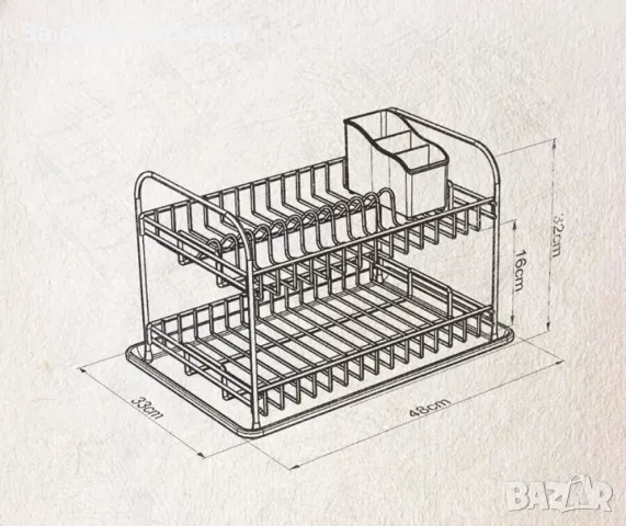 ✨Сушилник за съдове на 2 нива TEKNO TEL KB 007BP, 48x33x32 см, Пoставка за прибори, Сив/Черен, снимка 2 - Сушилници - 46854244