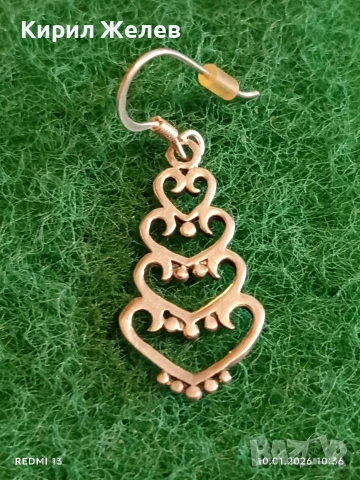 Висяща сребърна обеца с орнаментиран дизайн на сърца много красива 52642