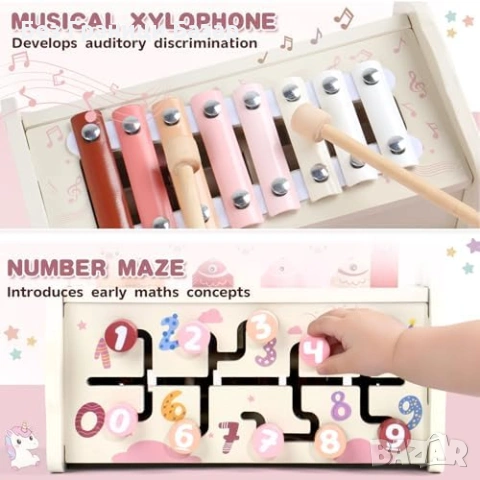 Нова образователна Дървена Montessori играчка с чукче ксилофон лабиринт идеален подарък, снимка 3 - Образователни игри - 54093020