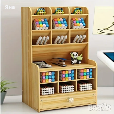 Дървен органайзер за бюрото на детска стая, органайзер за бюро