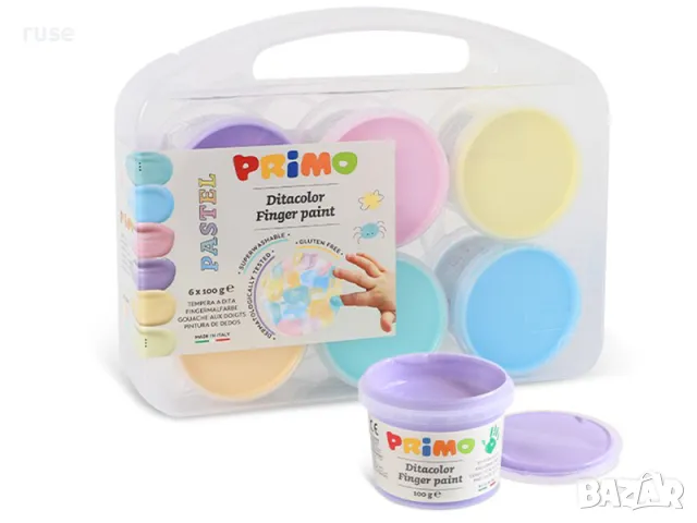 НОВИ! Бои за русуване с пръсти Primo Pastel 6x100гр Италия