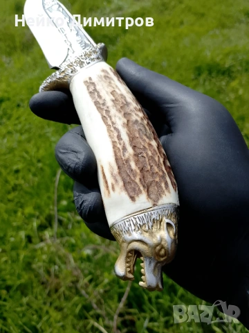 Ловен нож с кожена кания  ръчна изработка , снимка 10 - Ножове - 54219441