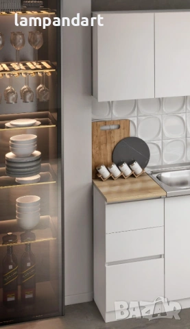 Шкаф с чекмеджета + плот и горен шкаф за стена