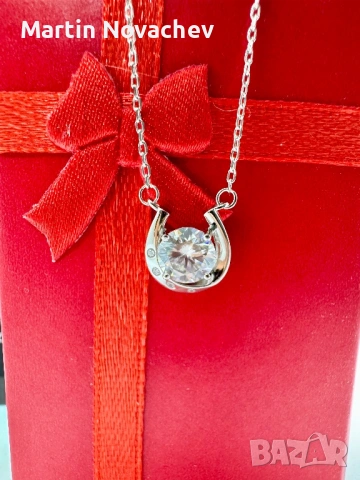 Сребърно колие с мойсанит (Диамант) 1 карат, снимка 8 - Колиета, медальони, синджири - 53664061