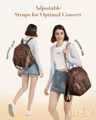 Missnine Модна дамска раница-чанти от изкуствена кожа, трансформираща се винтидж чанта за пътуване, снимка 4 - Чанти - 51379679