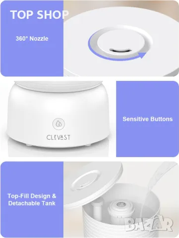 Интелигентен овлажнител CLEVAST, с горно пълнене 3 л Cool Mist, снимка 6 - Овлажнители и пречистватели за въздух - 49866378