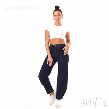 Дамски еластични дънки с висока талия в тъмносиньо, снимка 2 - Дънки - 50237255