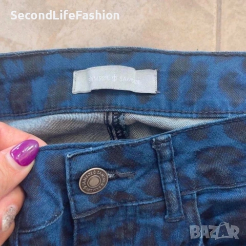 Дамски тесни панталони Samsoe & Samsoe Debra в синьо с леопардов принт размер S, снимка 6 - Панталони - 53244555