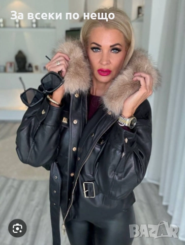 Дамско Черно Кожено Яке С Пух Код VL-156, снимка 3 - Якета - 51824397