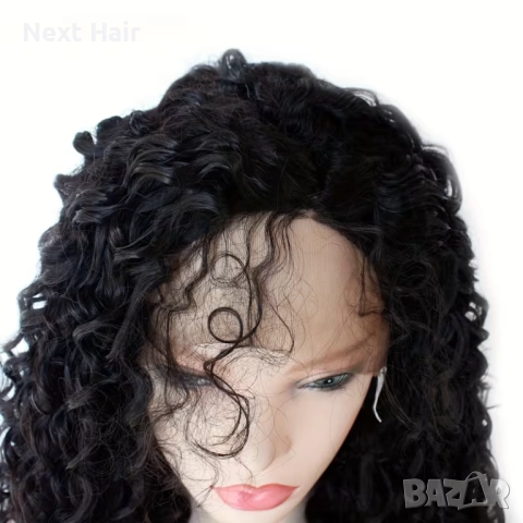 Черна афро къдрава перука с дантелена зона 13×4 - синтетична, 65 см, снимка 8 - Аксесоари за коса - 52900154