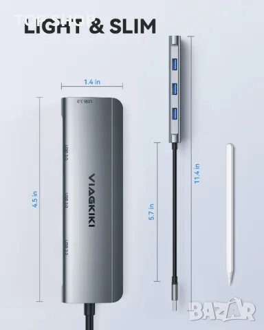 Нов алуминиев свръхскоростен USB сплитер за трансфер на данни Хъб лаптоп, снимка 4 - Захранвания и кутии - 49451207