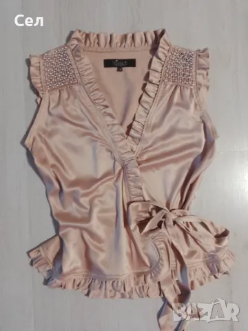 Красива бежова риза с камъни М, снимка 3 - Ризи - 49651531