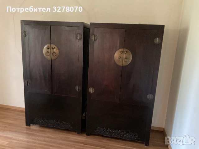 Чифт антични черни лакирани китайски шкафове, снимка 2 - Антикварни и старинни предмети - 54226874