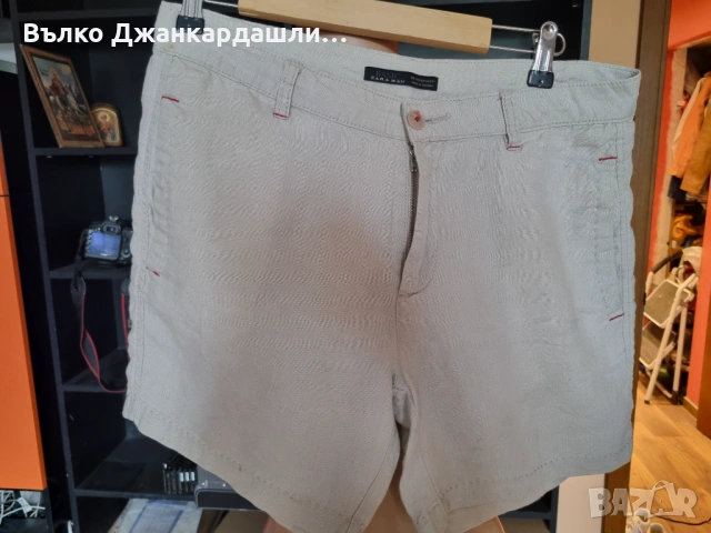 Мъжки къс ленен панталон Zara, снимка 5 - Къси панталони - 53094416