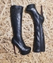 Луксозни дамски ботуши от еластична изкуствена кожа, с висок тънък ток и платформа. N 37, снимка 1